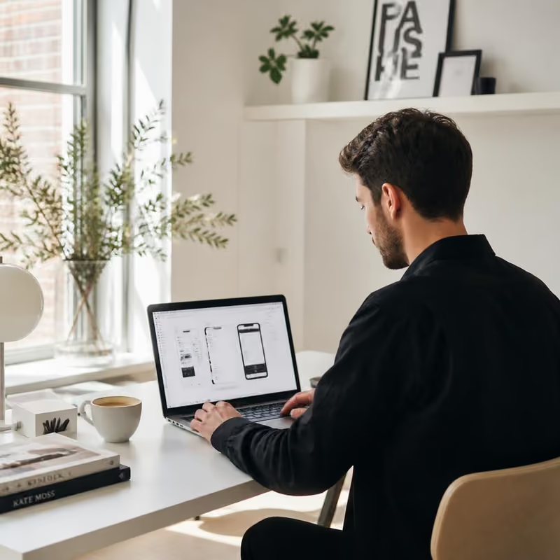 Hetrex Studios Designer arbeitet am Laptop an einem Website-Layout